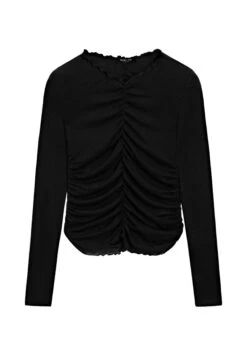 Massimo Dutti GATHERED LONG SLEEVE WITH V-NECK - Long Sleeved Top - Mottled Dark Brown -Massimo Dutti Shop a5bee3aff573461b9cbcd4d013d7bc23