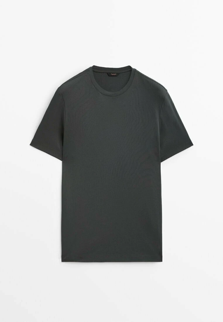 Massimo Dutti Short Sleeve Mercerised - Basic T-Shirt - Dark Grey 8 Massimo Dutti Short Sleeve Mercerised - Basic T-Shirt - Dark Grey - Image 6