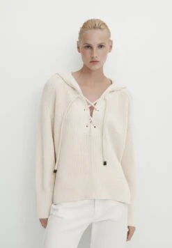 Massimo Dutti Purl With Hood And Drawstrings - Hoodie - Beige