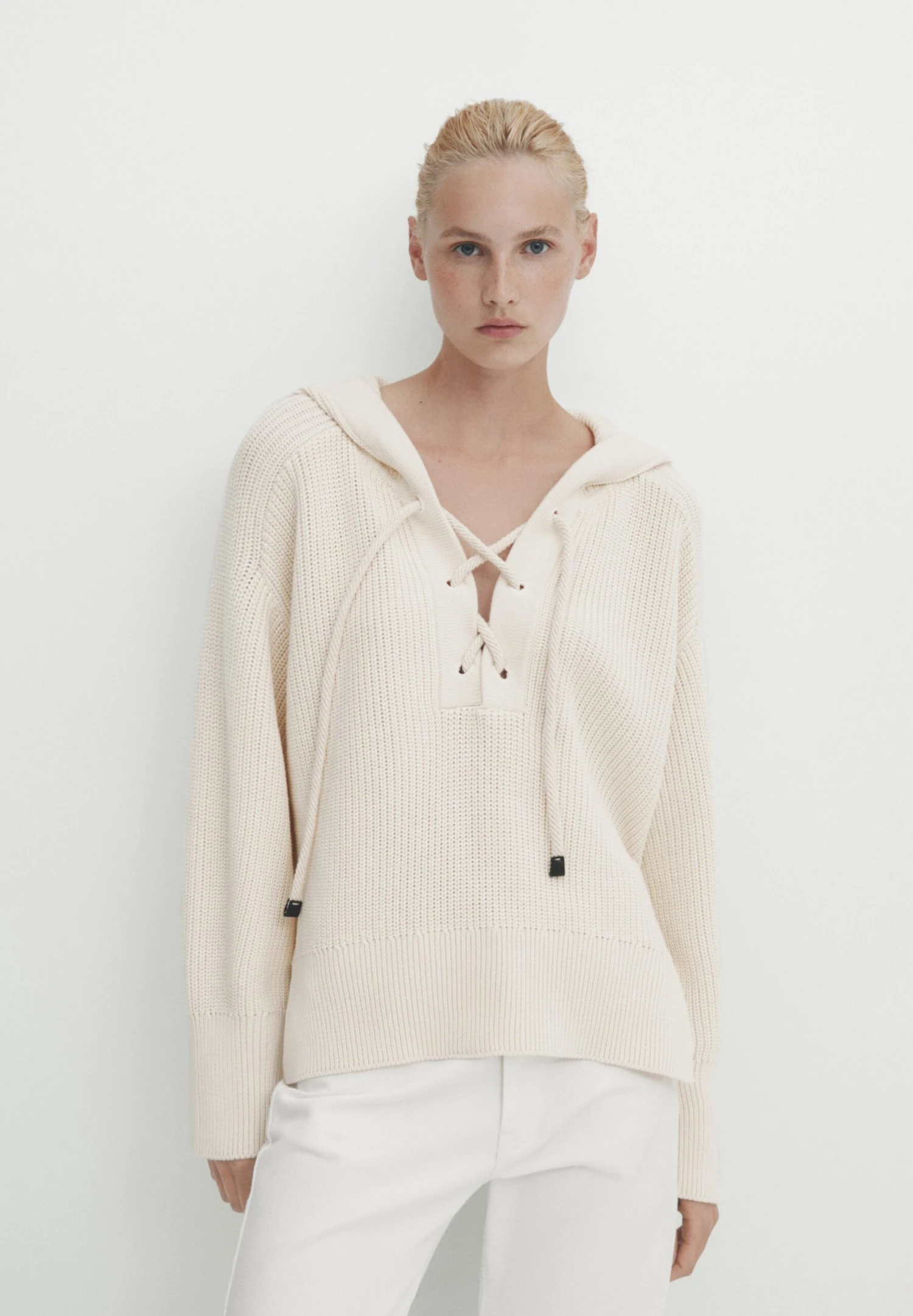 Massimo Dutti Purl With Hood And Drawstrings - Hoodie - Beige 3 Massimo Dutti Purl With Hood And Drawstrings - Hoodie - Beige