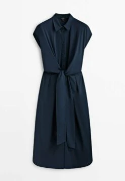Massimo Dutti Poplin With Knot Detail- Shirt Dress - Dark Blue -Massimo Dutti Shop a6f660d923d54df0bebab4140d917546