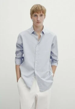 Massimo Dutti Regular Fit Check Texture- Formal Shirt - Light Blue