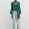 Massimo Dutti Ombré Printed Crossover - Blouse - Evergreen