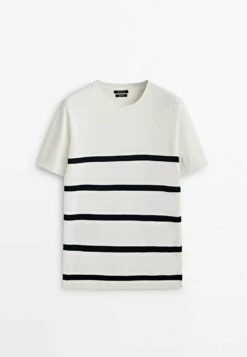 Massimo Dutti Stripe Textured - Print T-Shirt - Beige -Massimo Dutti Shop a73aca60ce14406da62e35e46872deab