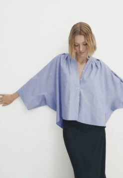 Massimo Dutti Darted Chambray With Stand-Up Collar - Button-Down Blouse - Purple -Massimo Dutti Shop a76ab2caf7204c3a8dbb6541170019e6