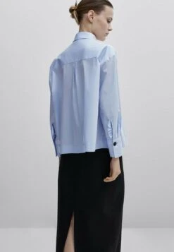 Massimo Dutti Studio - Poplin With Ruffled Pocket- Button-Down Blouse - Blue -Massimo Dutti Shop a85191dbe1bc49cea93494bf45aeaf39