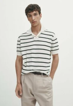 Massimo Dutti Short Sleeve Striped - Polo Shirt - Beige