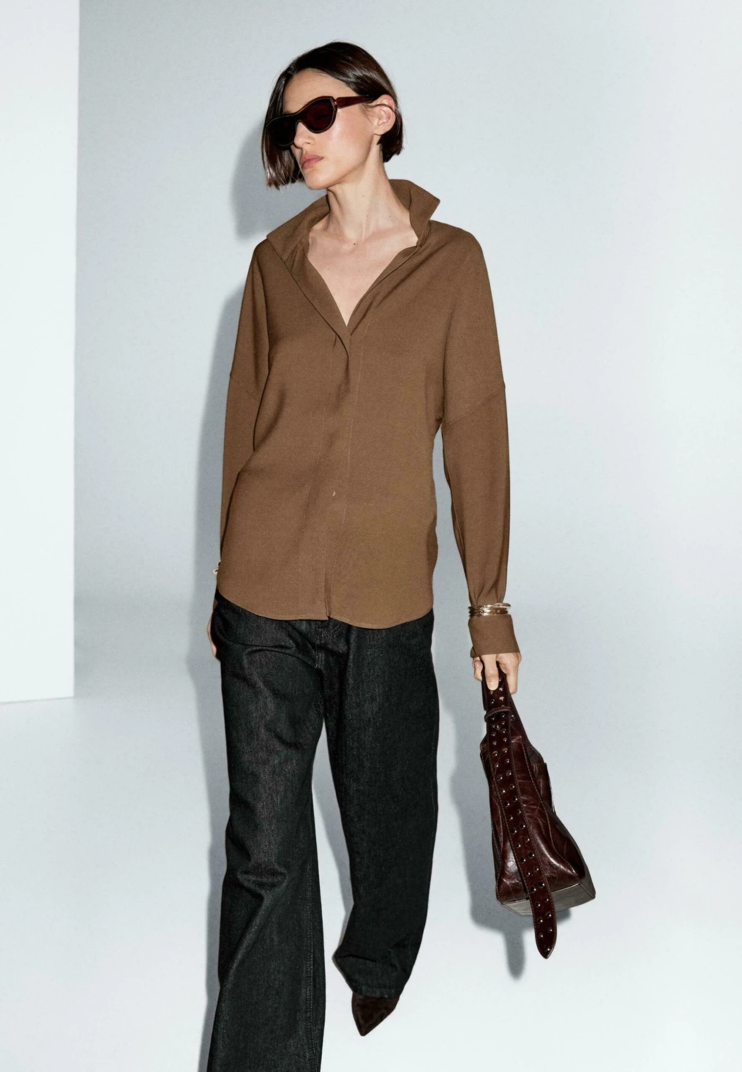 Massimo Dutti FLOWING BLEND - Button-down Blouse - Brown 5 Massimo Dutti FLOWING BLEND - Button-down Blouse - Brown - Image 3