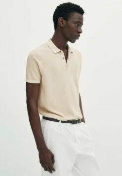 Massimo Dutti Textured Short Sleeve - Polo Shirt - Stone