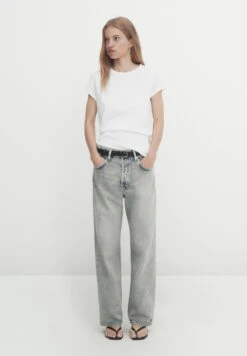 Massimo Dutti Mercerised - Basic T-Shirt - White