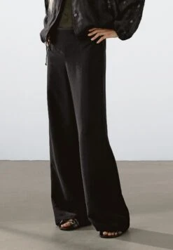 Massimo Dutti ELASTIC WAISTBAND - Trousers - Black