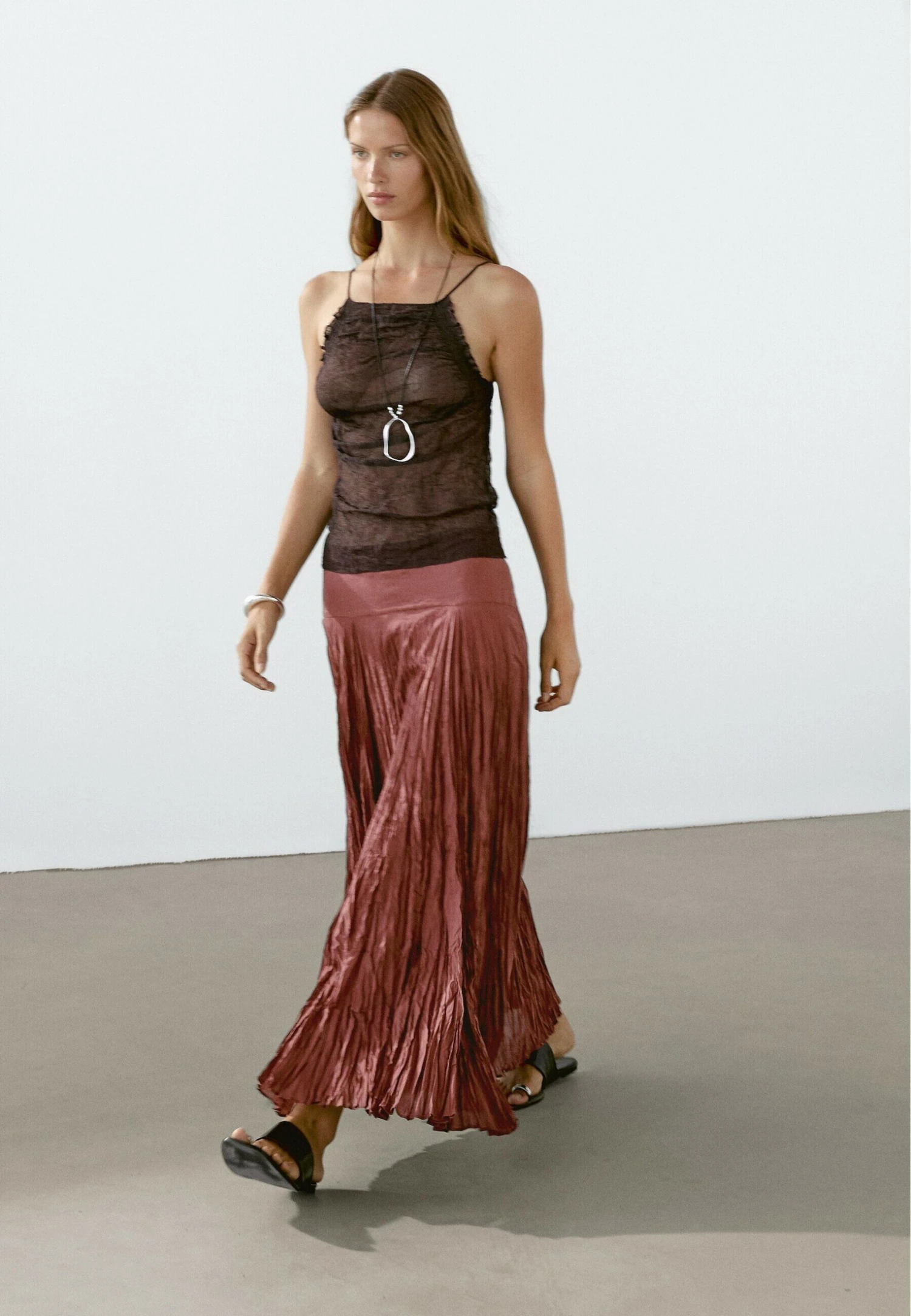 Massimo Dutti LONG PLEATED - Pleated Skirt - Dark Red 5 Massimo Dutti LONG PLEATED - Pleated Skirt - Dark Red - Image 3