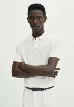 Massimo Dutti Textured Short Sleeve - Polo Shirt - White