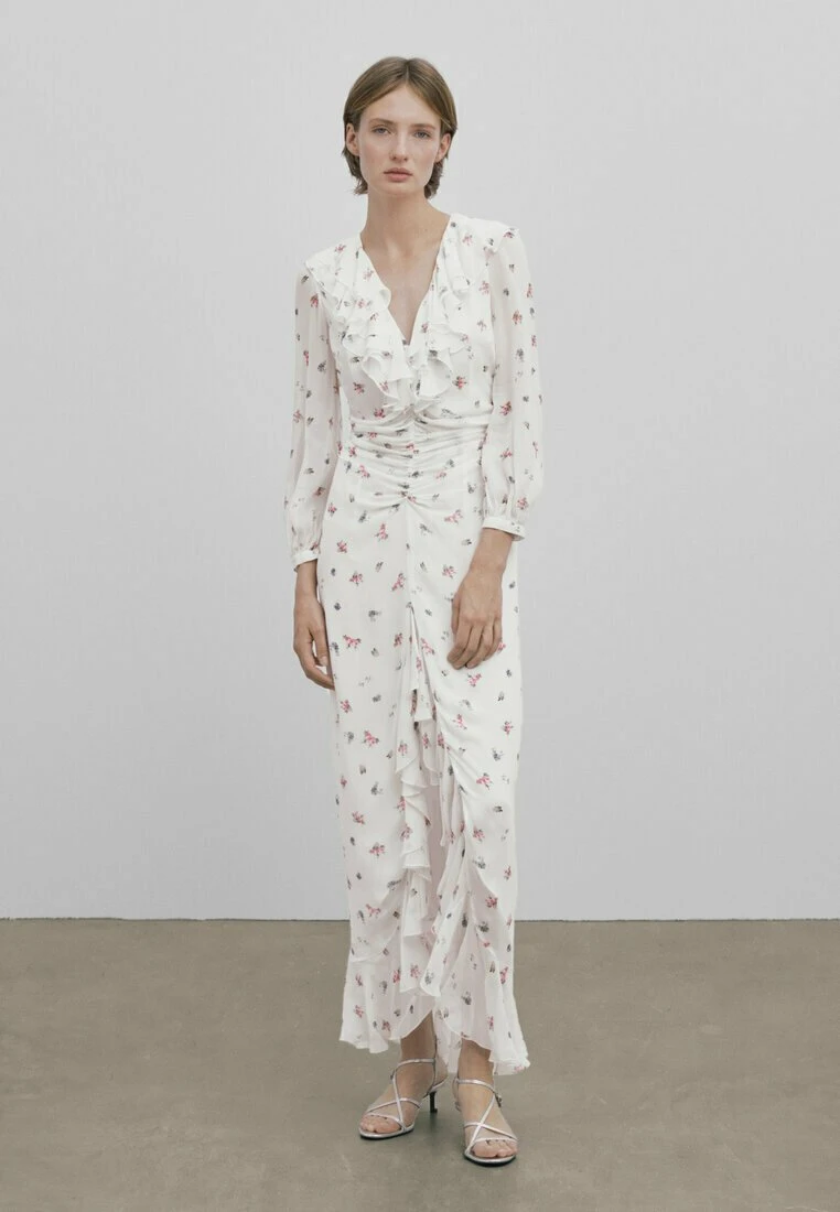 Massimo Dutti Studio - Long Floral Print With Ruffles - Maxi Dress - White 3 Massimo Dutti Studio - Long Floral Print With Ruffles - Maxi Dress - White