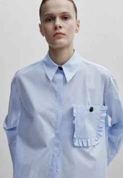 Massimo Dutti Studio - Poplin With Ruffled Pocket- Button-Down Blouse - Blue -Massimo Dutti Shop aaa05076efec49c0b0a3d609a3b90816