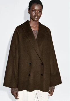 Massimo Dutti DOUBLE-BREASTED WITH - Short Coat - Mottled Dark Green