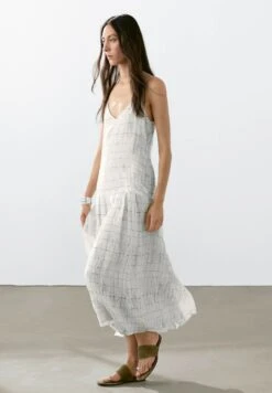 Massimo Dutti FLARED CHECK MIDI - Maxi Dress - White -Massimo Dutti Shop ab12c66cdf17442c89857752174b6b24
