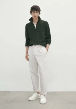 Massimo Dutti Textured Mock Neck With Zip - Jumper - Green -Massimo Dutti Shop ab308a0cda314a839cd1900e4eec4e7d