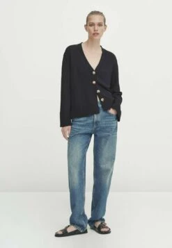 Massimo Dutti V-Neck With Buttons - Cardigan - Dark Blue