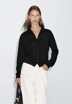 Massimo Dutti BUTTONED WITH MOCK TURTLENECK - Cardigan - Black