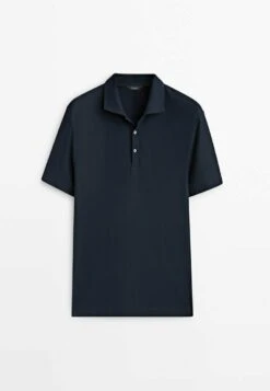 Massimo Dutti Short Sleeve Diagonal Micro - Polo Shirt - Blue Denim -Massimo Dutti Shop ab500a76d78c4d87aa5481adc7e0876b