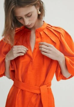 Massimo Dutti With Puff Sleeves- Shirt Dress - Orange -Massimo Dutti Shop ab7e3b0fc5874105998080d73a492195