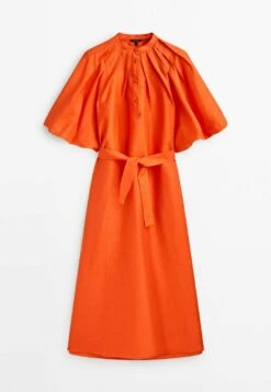 Massimo Dutti With Puff Sleeves- Shirt Dress - Orange -Massimo Dutti Shop ab95353b8ee1422da96c7be1a82a8689