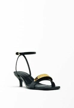 Massimo Dutti With Metal Appliqué - Studio- Sandals - Black