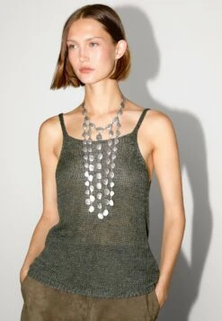 Massimo Dutti FADED STRAPPY - Top - Mottled Green