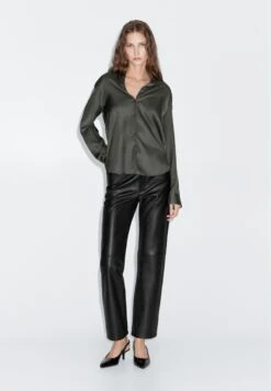 Massimo Dutti FLOWING SATIN LONG SLEEVE - Button-down Blouse - Dark Grey