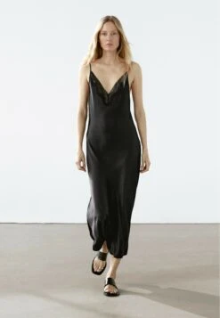 Massimo Dutti LONG SATIN SLIP - Cocktail Dress / Party Dress - Black