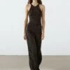 Massimo Dutti FLARED LONG WITH V-NECK - Maxi Dress - Dark Brown