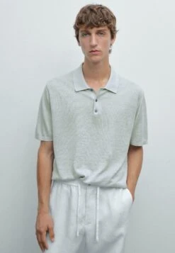 Massimo Dutti WIDE BUTTONED POLO COLLAR - Polo Shirt - Light Blue