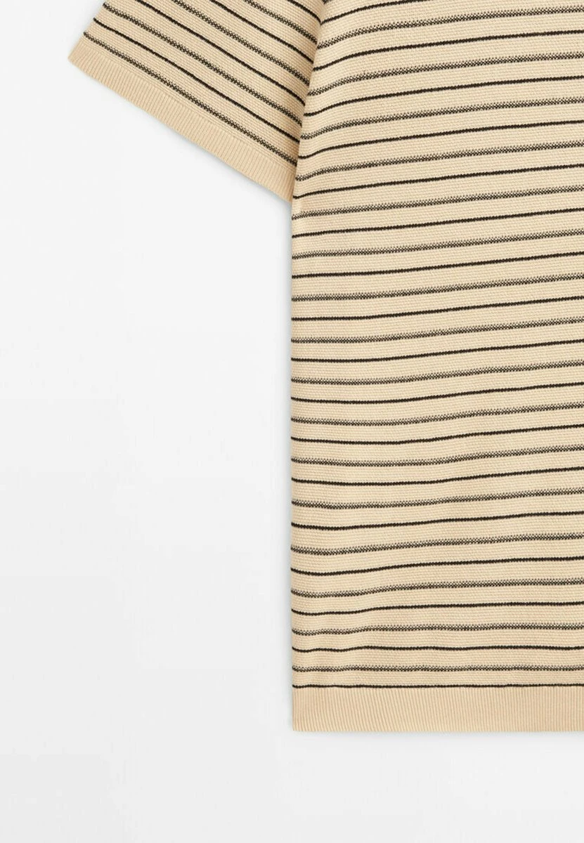 Massimo Dutti Short Sleeve With Irregular Stripes - Print T-Shirt - Beige 11 Massimo Dutti Short Sleeve With Irregular Stripes - Print T-Shirt - Beige - Image 9