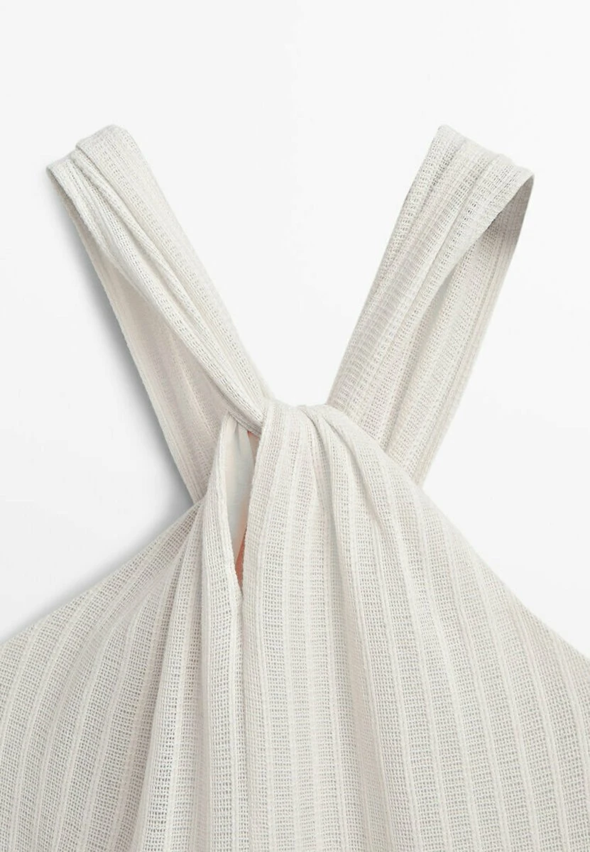 Massimo Dutti Textured With Crossover Strap - Day Dress - Beige 9 Massimo Dutti Textured With Crossover Strap - Day Dress - Beige - Image 7