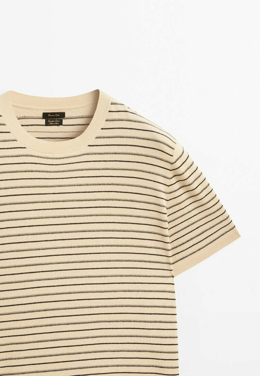 Massimo Dutti Short Sleeve With Irregular Stripes - Print T-Shirt - Beige 10 Massimo Dutti Short Sleeve With Irregular Stripes - Print T-Shirt - Beige - Image 8