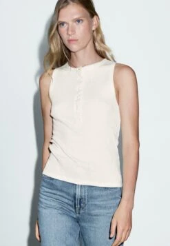 Massimo Dutti SLEEVELESS ROUND BUTTONED NECK - Top - White