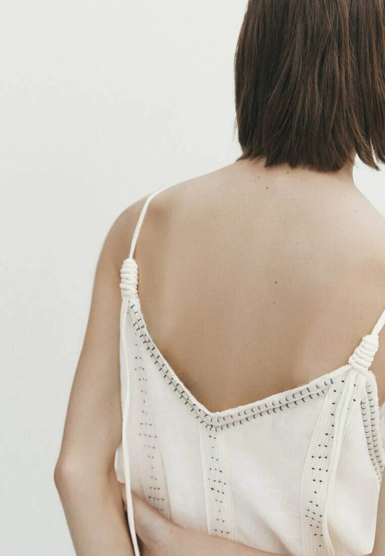 Massimo Dutti With Straps And Embroidery Detail - Maxi Dress - White 6 Massimo Dutti With Straps And Embroidery Detail - Maxi Dress - White - Image 4