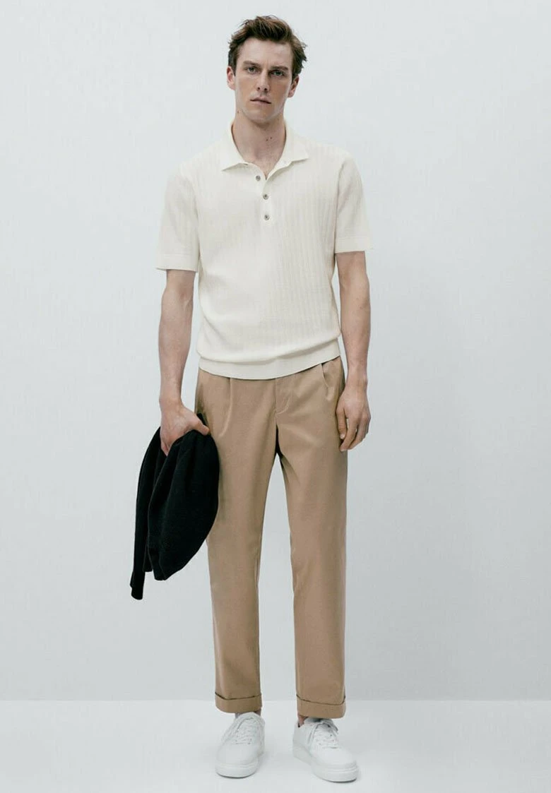 Massimo Dutti Vertical Textured - Polo Shirt - Beige 4 Massimo Dutti Vertical Textured - Polo Shirt - Beige - Image 2