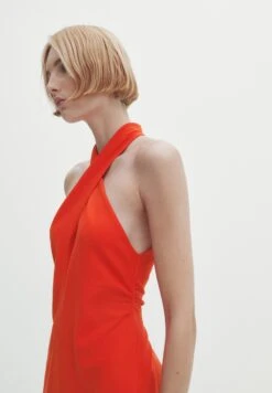 Massimo Dutti Gathered Crossover Halter Neck- Day Dress - Coral -Massimo Dutti Shop b03b2001e1714afc8351528eead41169