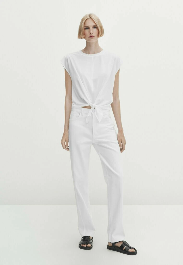 Massimo Dutti With Front Knot- Print T-Shirt - White 4 Massimo Dutti With Front Knot- Print T-Shirt - White - Image 2