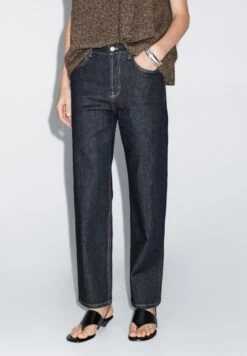 Massimo Dutti STRAIGHT-LEG HIGH-WAIST - Straight Leg Jeans - Dark Blue