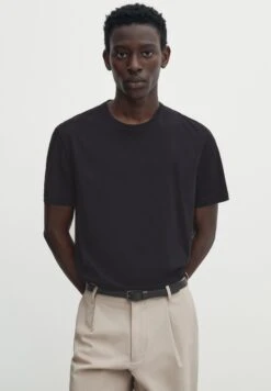 Massimo Dutti KurzärmeligesAus Reiner- Basic T-Shirt - Dark Blue Denim