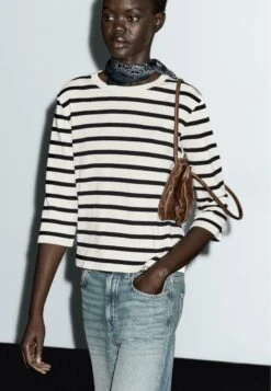 Massimo Dutti STRIPED 3/4 LENGHT SLEEVES - Long Sleeved Top - Beige -Massimo Dutti Shop b30e0228960741779bf5c28d78769ea2