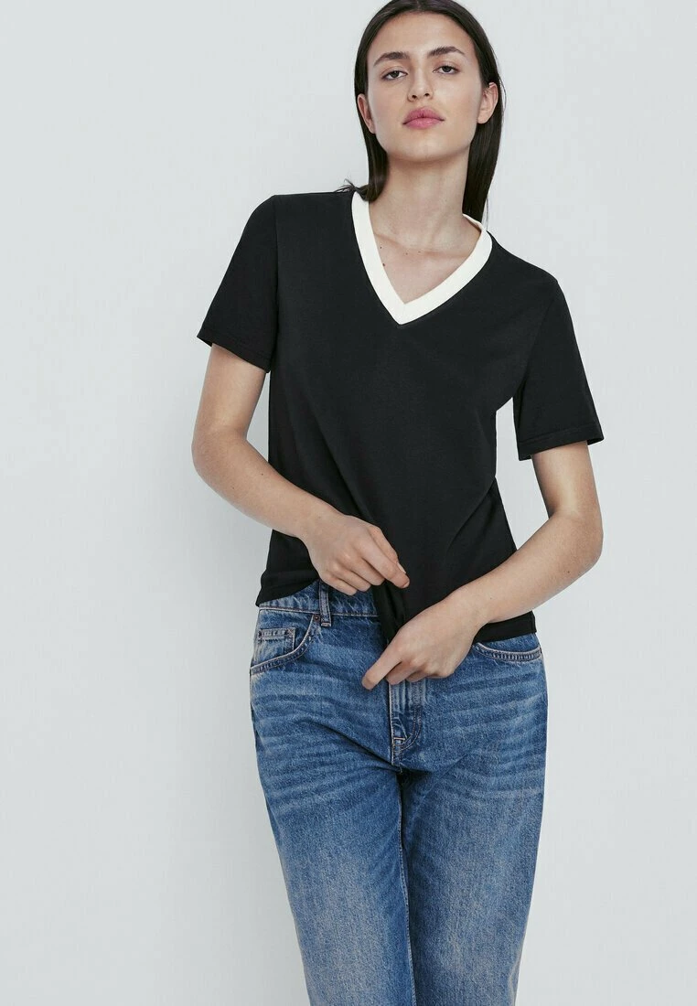 Massimo Dutti With Contrast V-Neck - Basic T-Shirt 3 Massimo Dutti With Contrast V-Neck - Basic T-Shirt