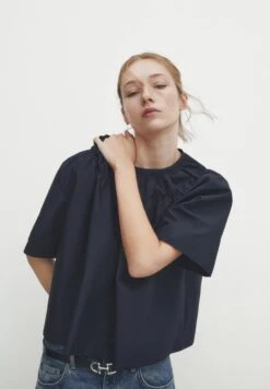 Massimo Dutti With Gathered Detailing - Blouse - Dark Blue