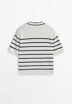 Massimo Dutti Striped Short Sleeve- Cardigan - White -Massimo Dutti Shop b3c7ac14270640b4abda1b9f5fa48e66