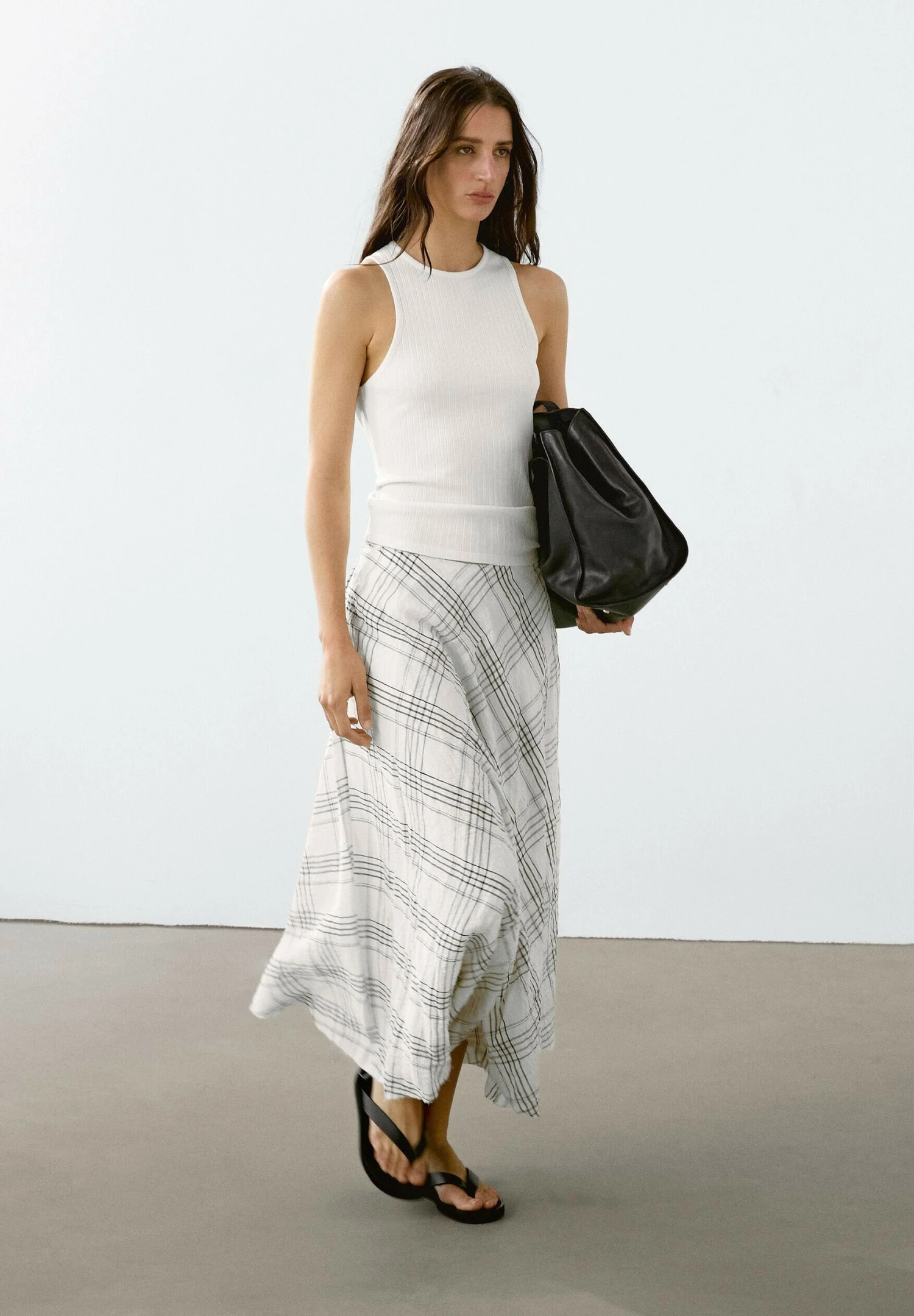 Massimo Dutti FLOWING CHECK MIDI - Maxi Skirt - White 7 Massimo Dutti FLOWING CHECK MIDI - Maxi Skirt - White - Image 5