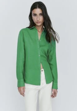 Massimo Dutti Button-Down Blouse - Dark Green -Massimo Dutti Shop b3f7c52a65594bc09a6aaf2d52943250