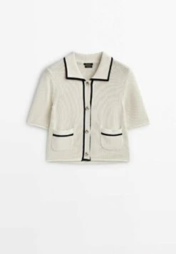 Massimo Dutti Contrast Textured With Pockets - Cardigan - Beige -Massimo Dutti Shop b438c8c6fed64aaf9c657268483dab59